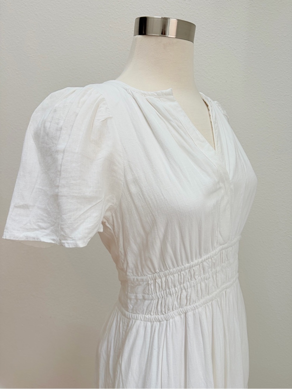 Anthropologie Somerset Maxi Dress Tiered Smocked Split Neck Linen White Size Xs - Picture 4 of 14